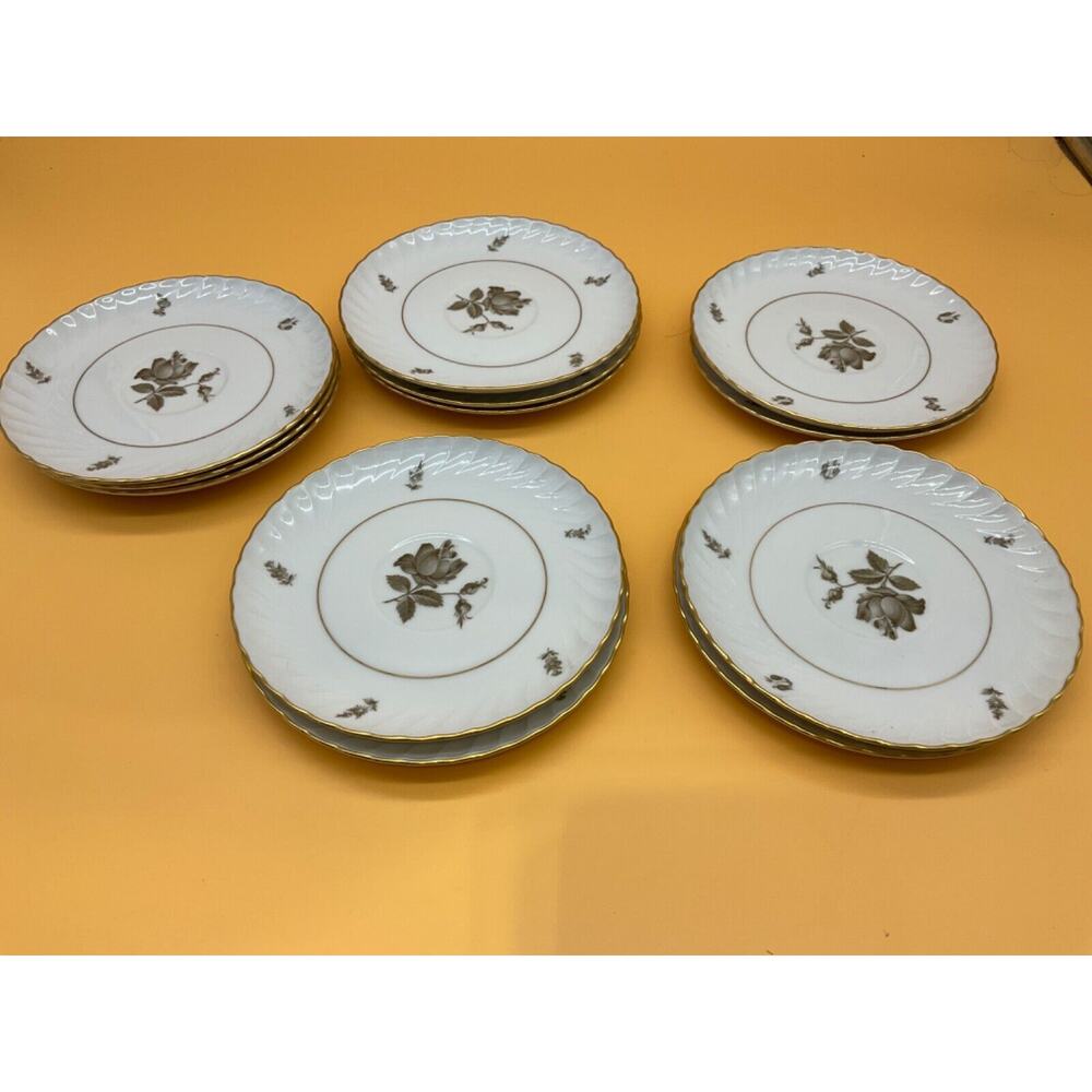 12 Saucers Vintage Königl. pr. Tettau‎ Bavaria 6" Plates "GRAY ROSE"